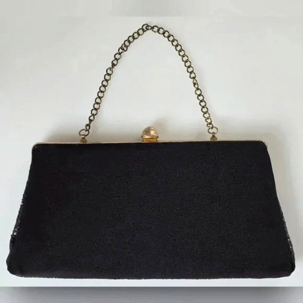 Beautiful Vintage Sparkly Black Glitter Clutch Purse Wristlet - Picture 2 of 7